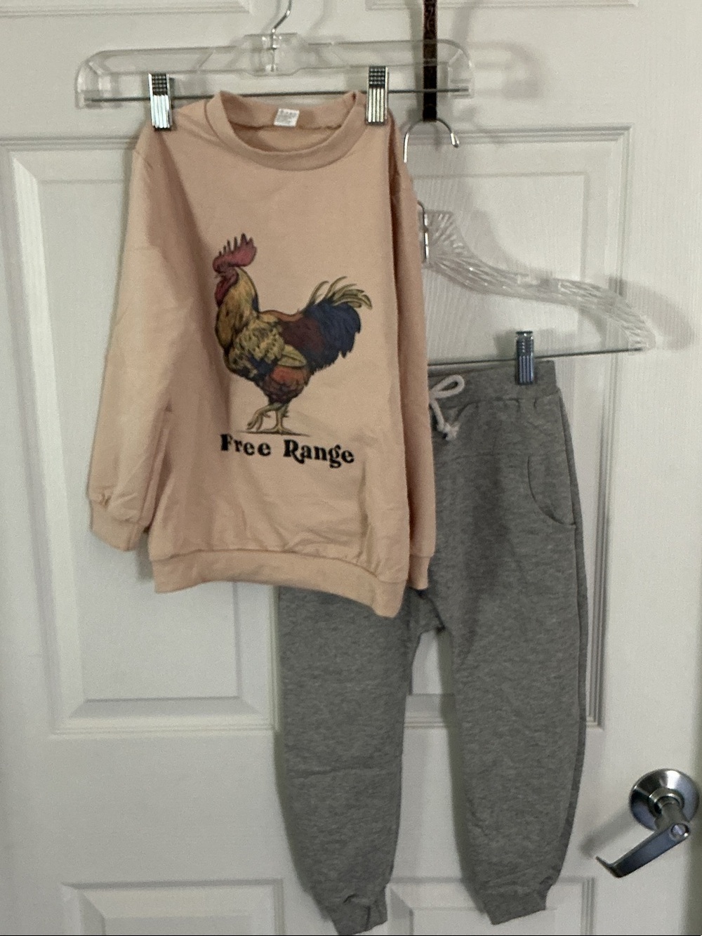 'Free Range' Rooster Sweatshirt & Gray Joggers Set NWOT
